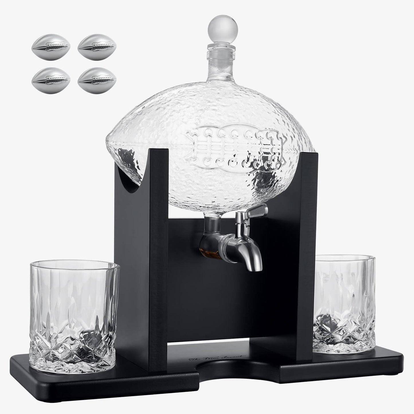 Football Decanter Set with 2 Whiskey & Wine Glasses - Pink Pig