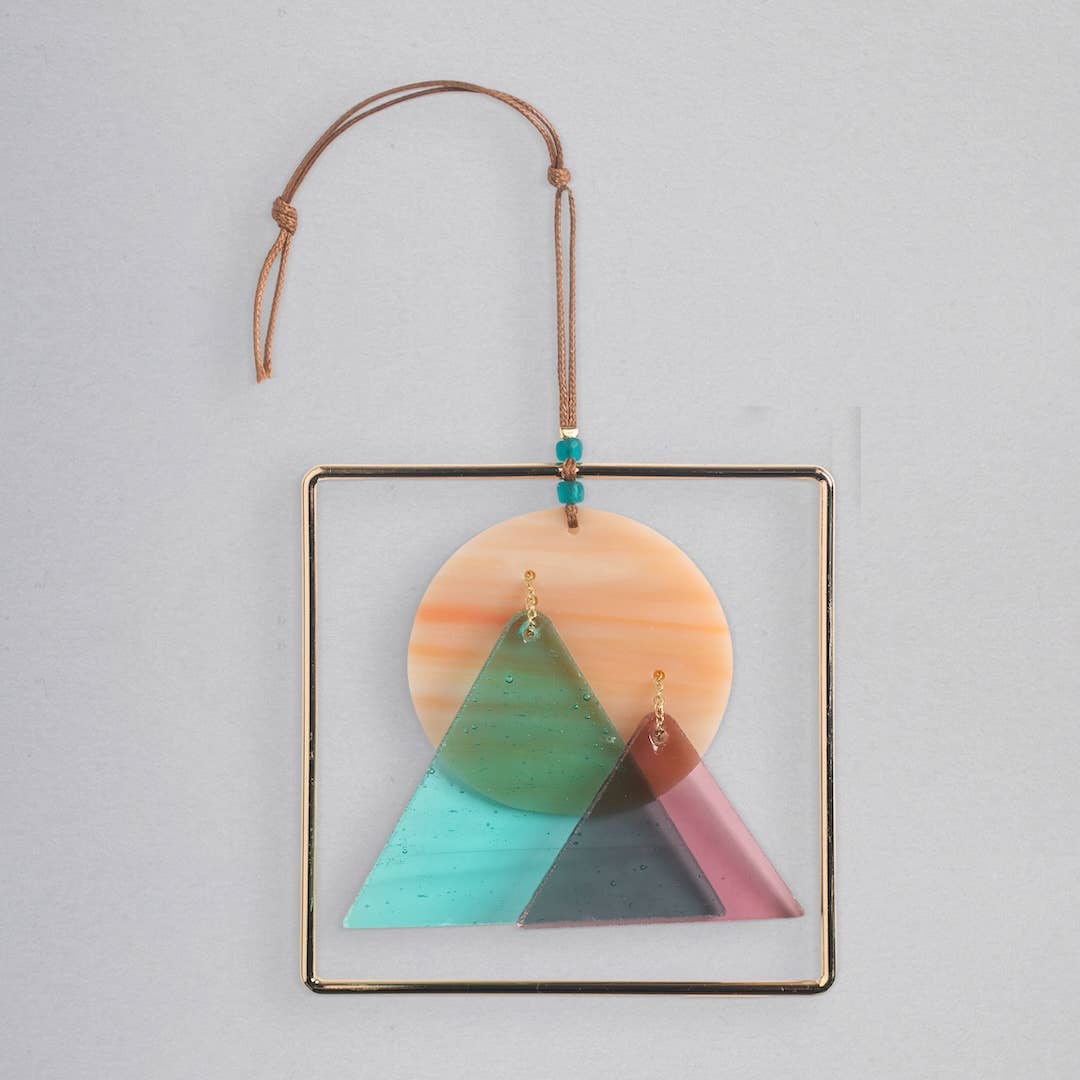 Scout Curated Wears - Stained Glass Light Catcher - Sunset Mountains - Pink Pig
