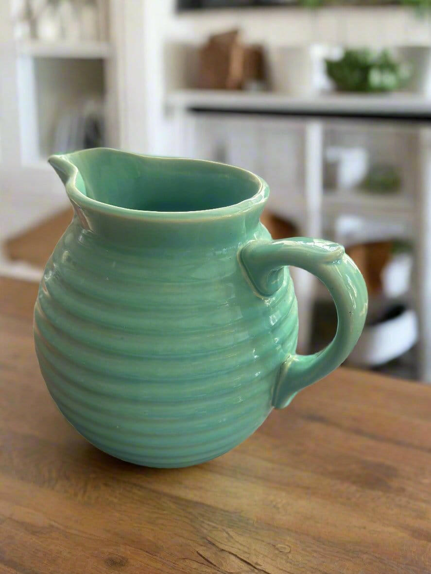 Vintage Bauer Pottery Ring Ware Jade Green Pitcher - Pink Pig