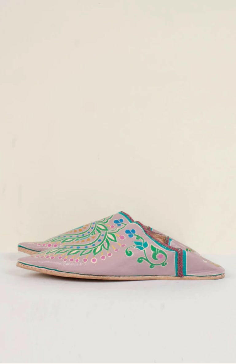Lilac Leaf Babouche Slippers - Pink Pig