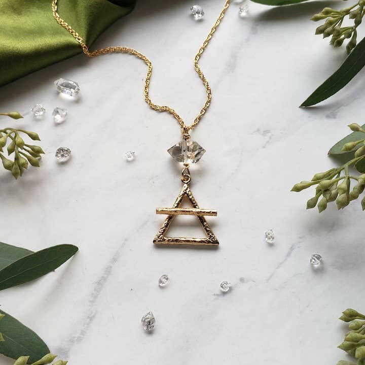 Dreamers of Dreams Gold Alchemy Element Necklaces Fire Water Air Earth 1.5 Inch Pendant Adjustable 14k Gold Plated Cable Chain 20 Inch Long - Pink Pig