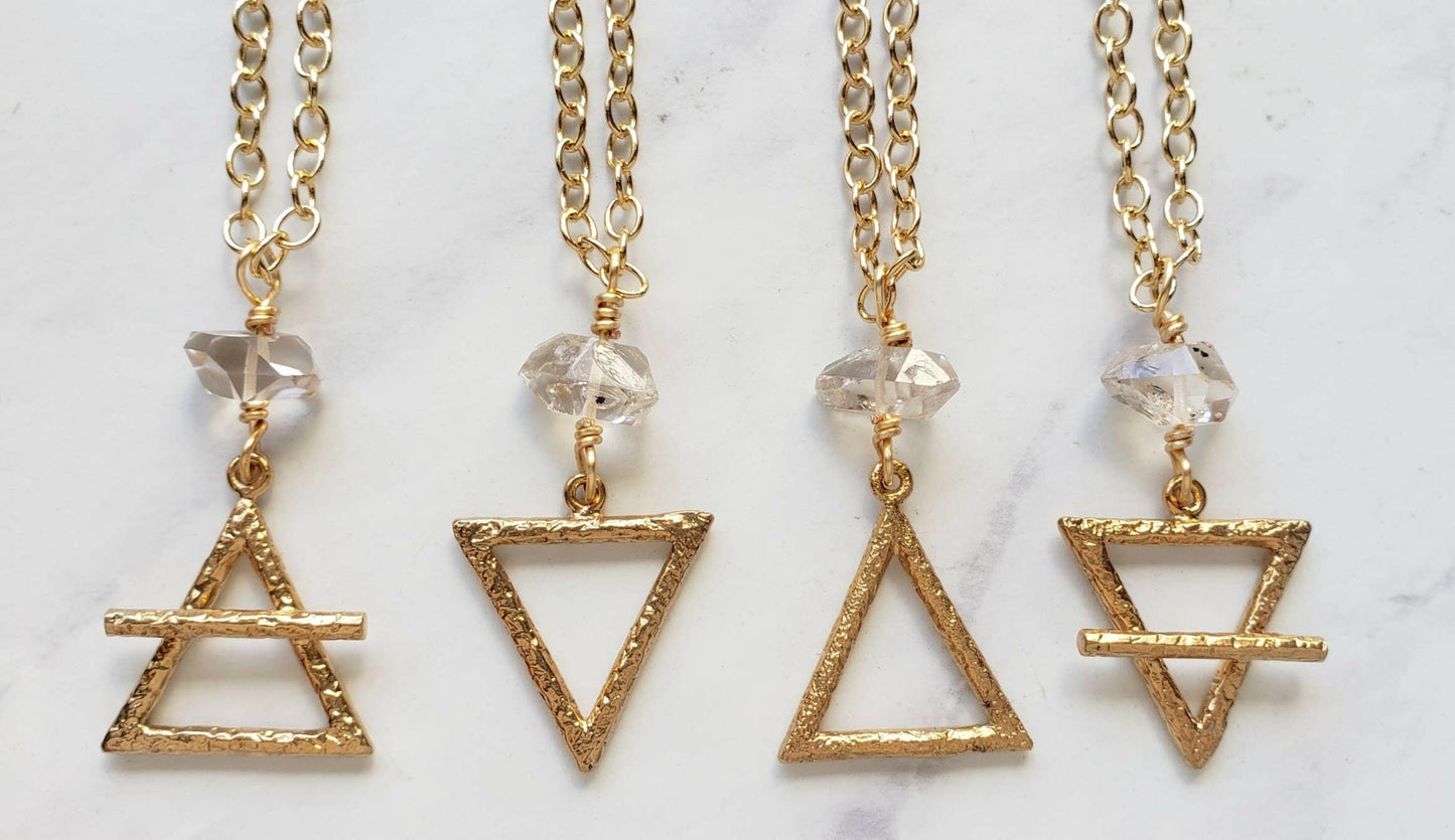 Dreamers of Dreams Gold Alchemy Element Necklaces Fire Water Air Earth 1.5 Inch Pendant Adjustable 14k Gold Plated Cable Chain 20 Inch Long - Pink Pig