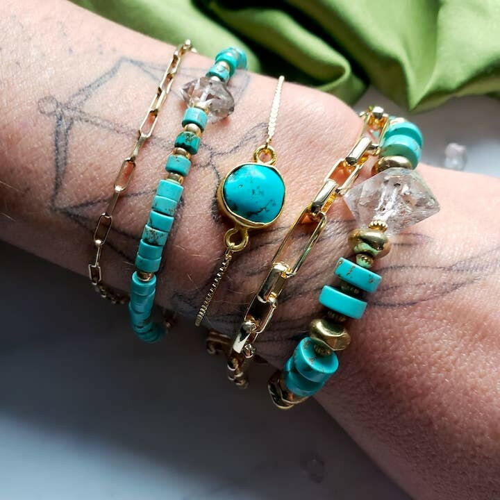 Dreamers of Dreams Large Turquoise and Herkimer Bracelet for Daily Wear - Pink Pig