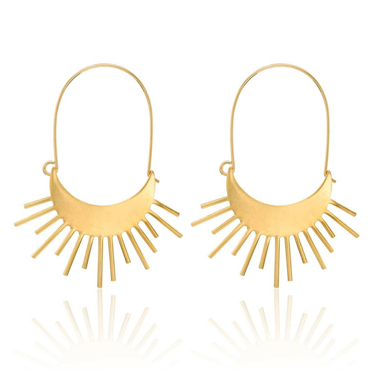 Dreamers of Dreams Sun Ray Brass Sun Burst Earrings Large 18k Gold Plated Handcrafted by Elizabeth Cline - Pink Pig