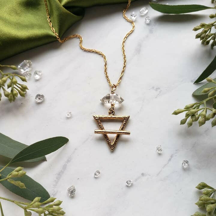 Dreamers of Dreams Gold Alchemy Element Necklaces Fire Water Air Earth 1.5 Inch Pendant Adjustable 14k Gold Plated Cable Chain 20 Inch Long - Pink Pig