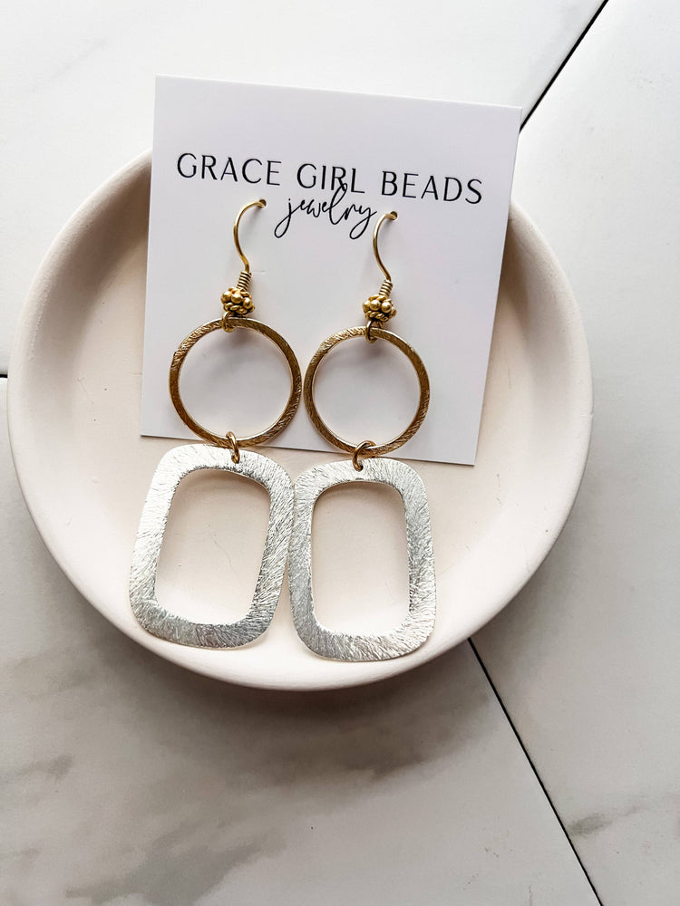 Grace Girl Beads - Block Buster Earrings: Silver Block - Pink Pig