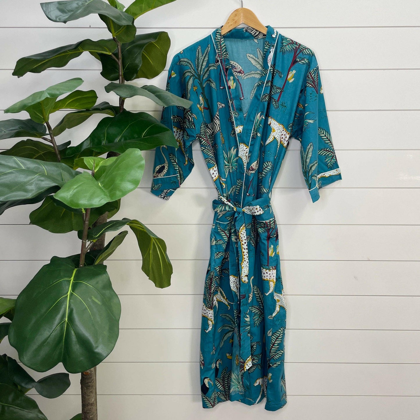 100% Cotton Indian Block Printed Kimono - Sapphire - Pink Pig