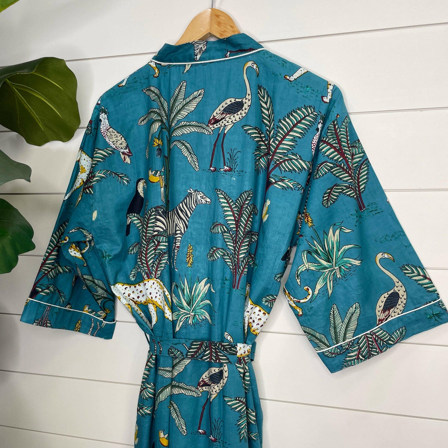 100% Cotton Indian Block Printed Kimono - Sapphire - Pink Pig