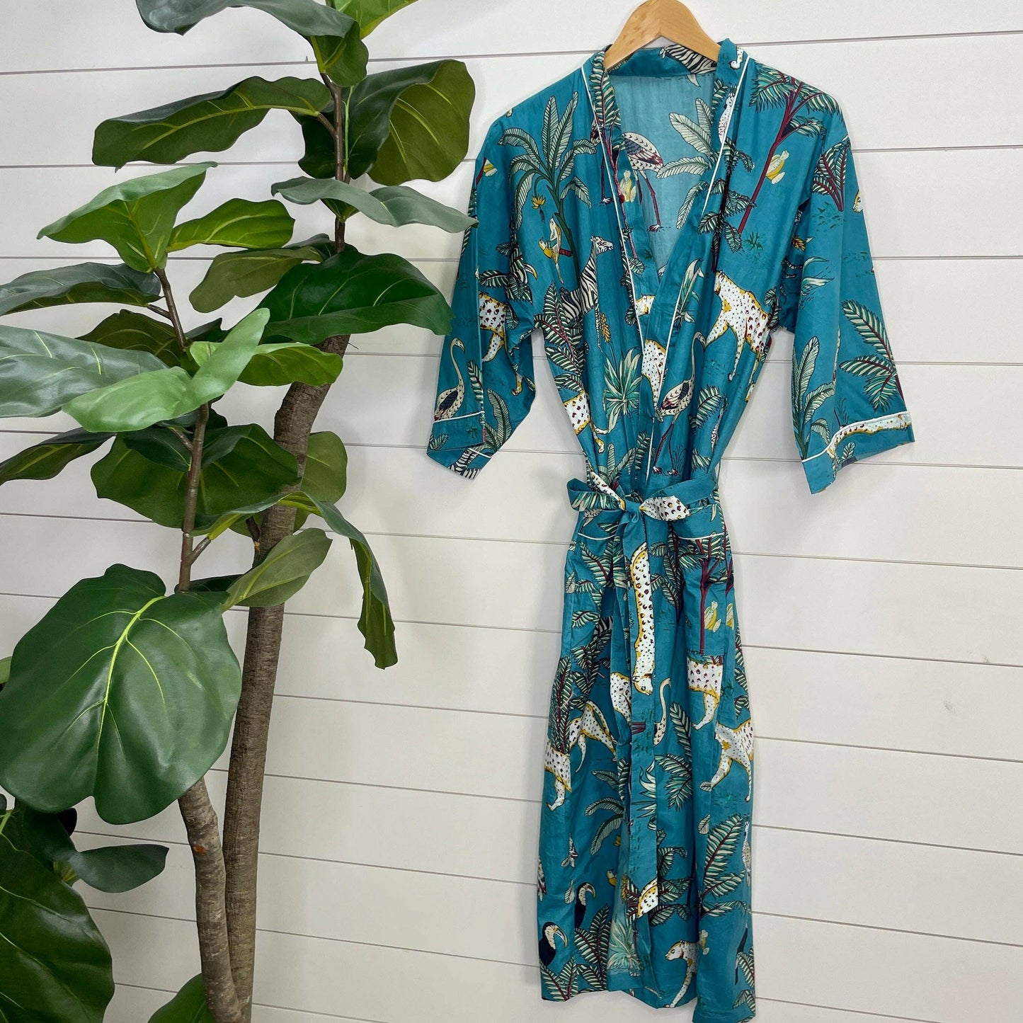 100% Cotton Indian Block Printed Kimono - Sapphire - Pink Pig