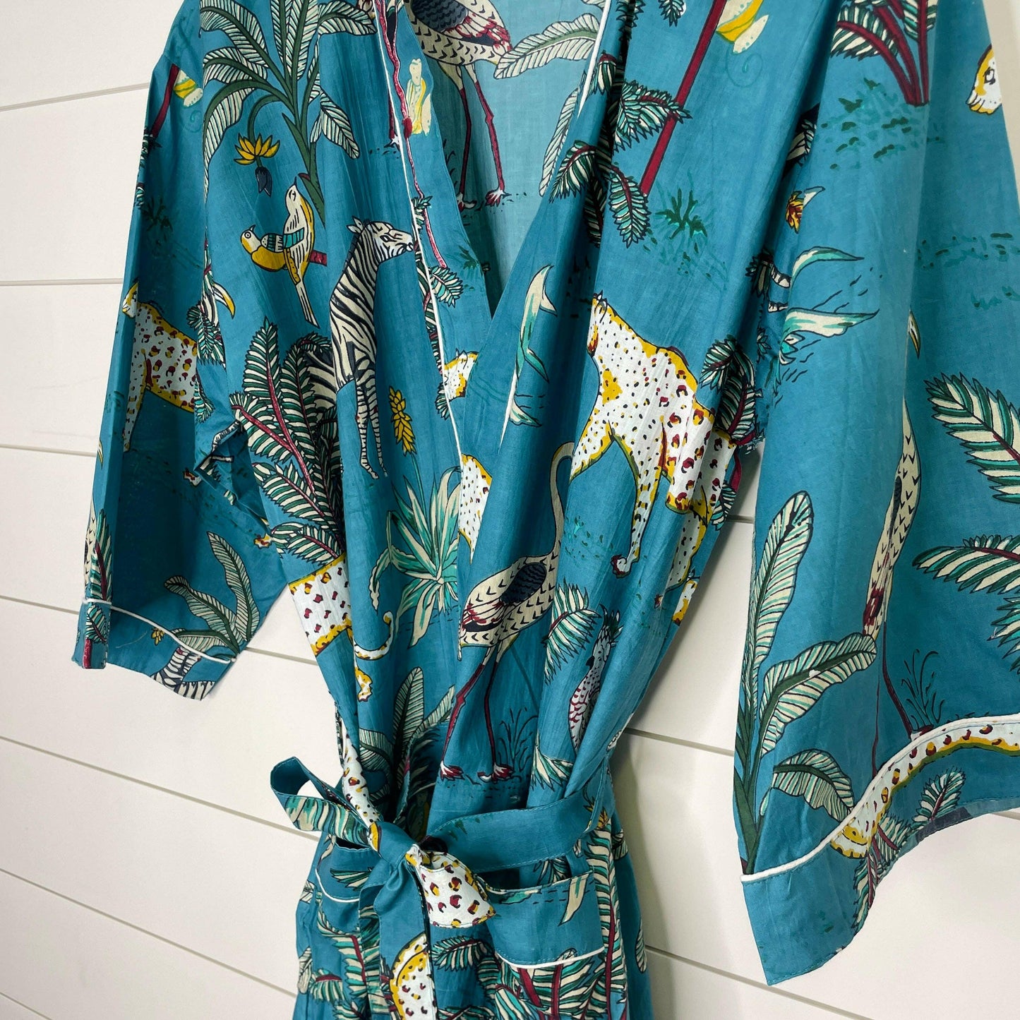 100% Cotton Indian Block Printed Kimono - Sapphire - Pink Pig