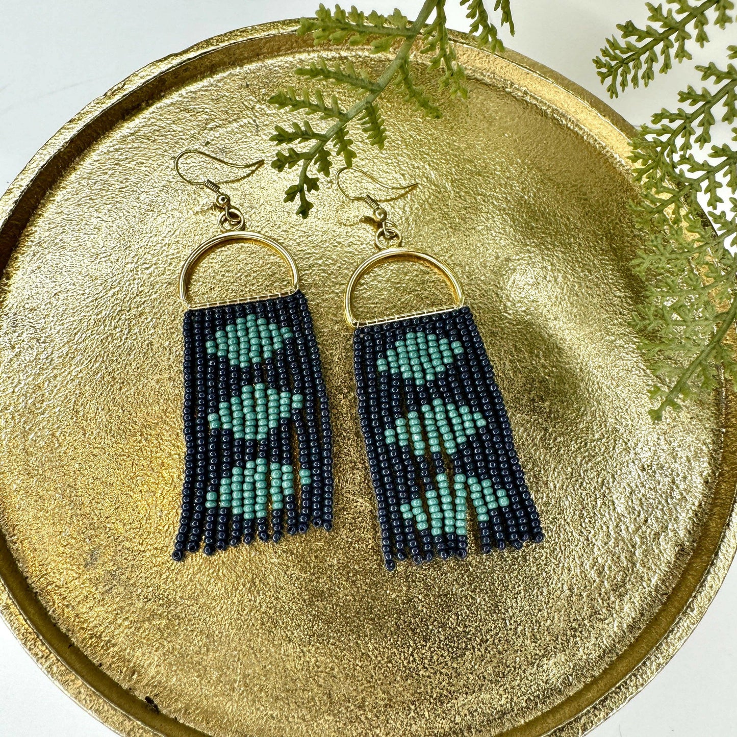 Meg Modern Stacked Diamond Seed Bead Earrings- Navy - Pink Pig