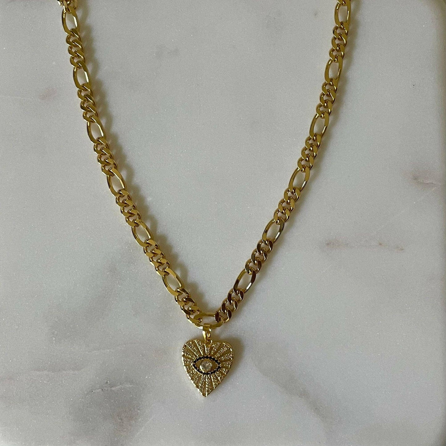 House of Au. + ORA - Listen To Your Angel Necklace. Gold Chain and Heart Charm - Pink Pig