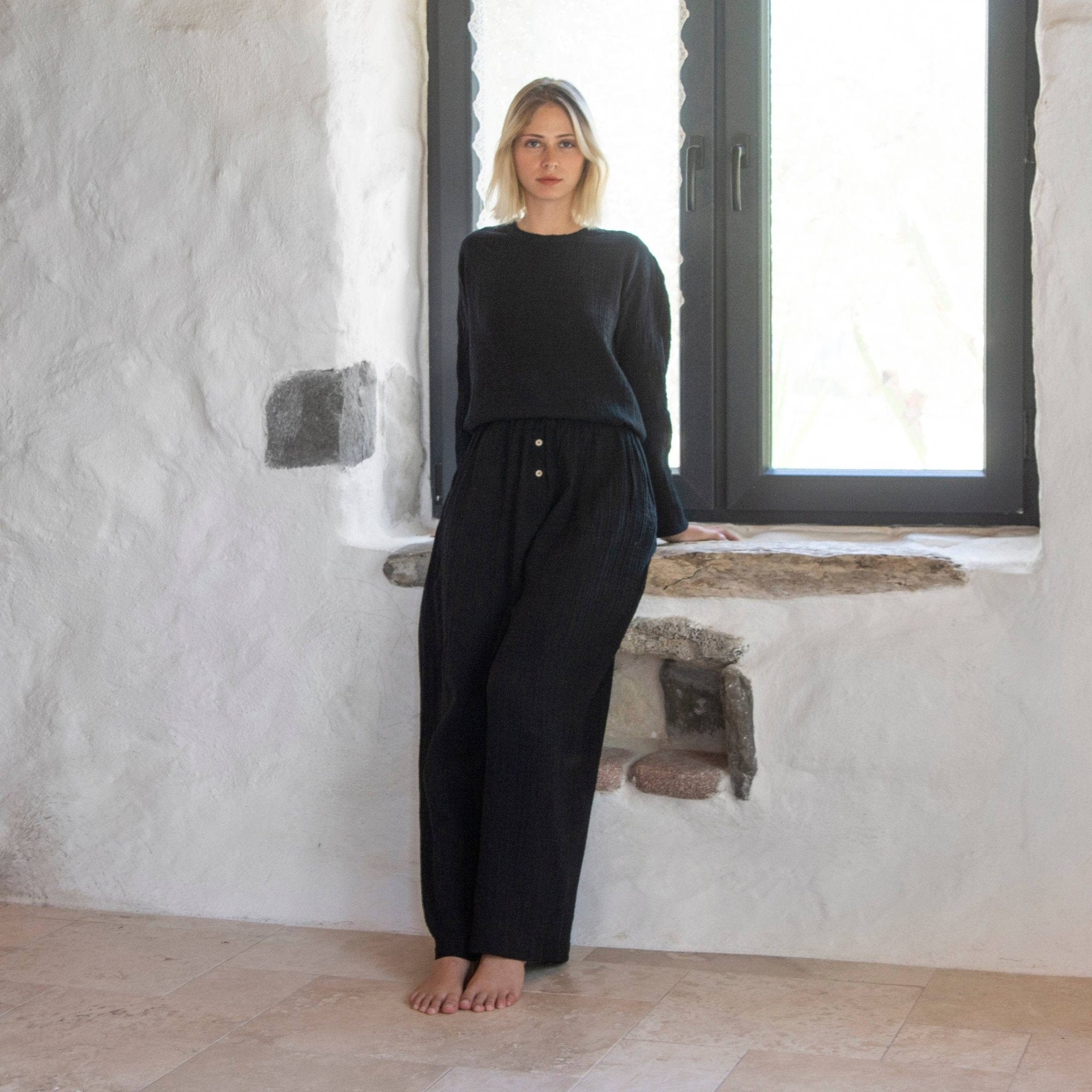 loom.ist - Black Muslin double-layered cotton pants – Pink Pig