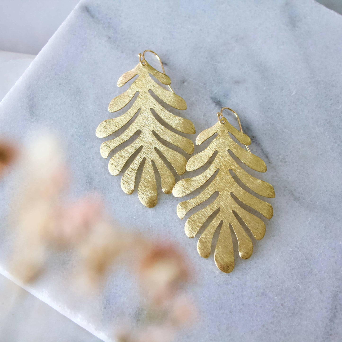 Mesa Blue - Brass Fan Leaf Earrings.