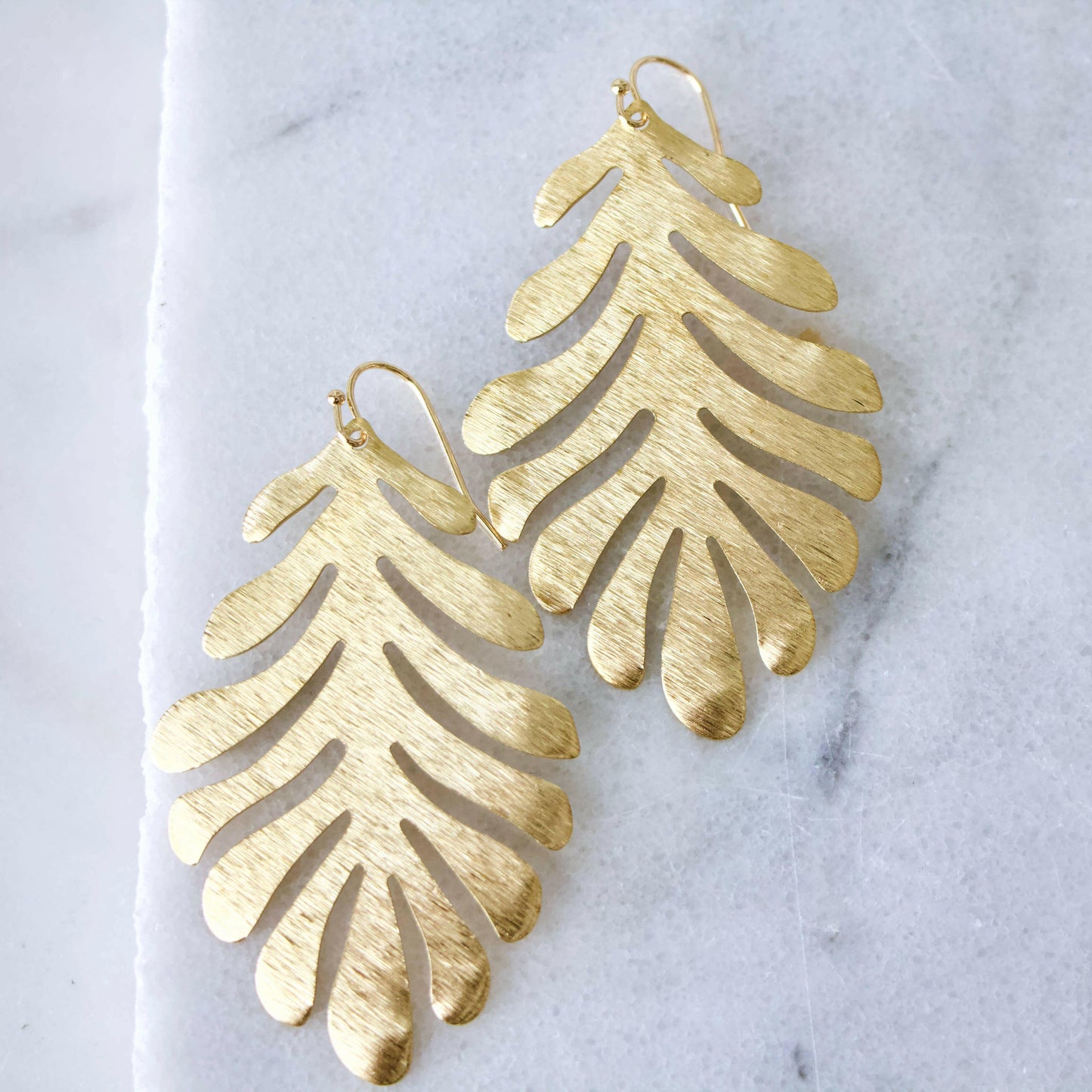 Mesa Blue - Brass Fan Leaf Earrings.