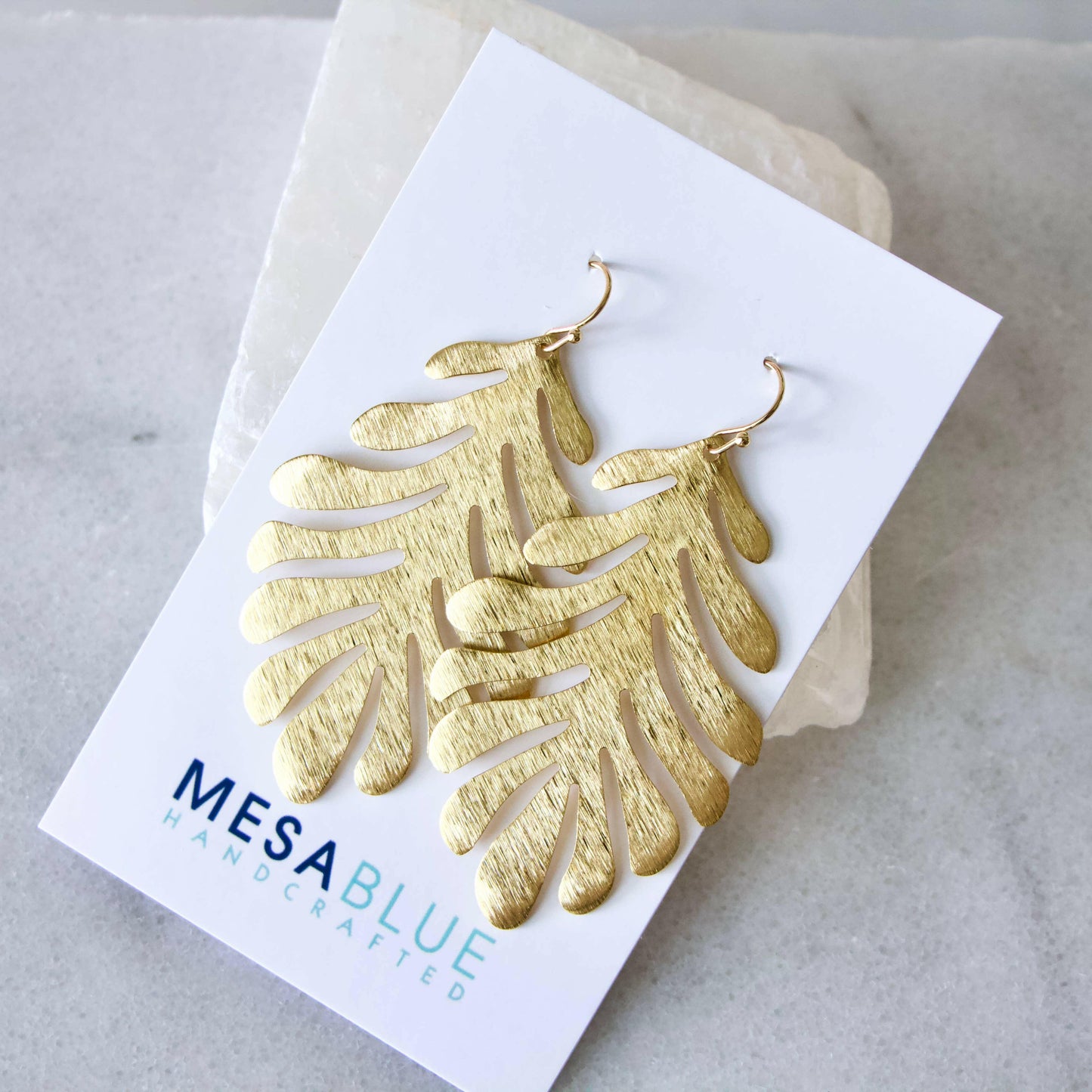 Mesa Blue - Brass Fan Leaf Earrings.