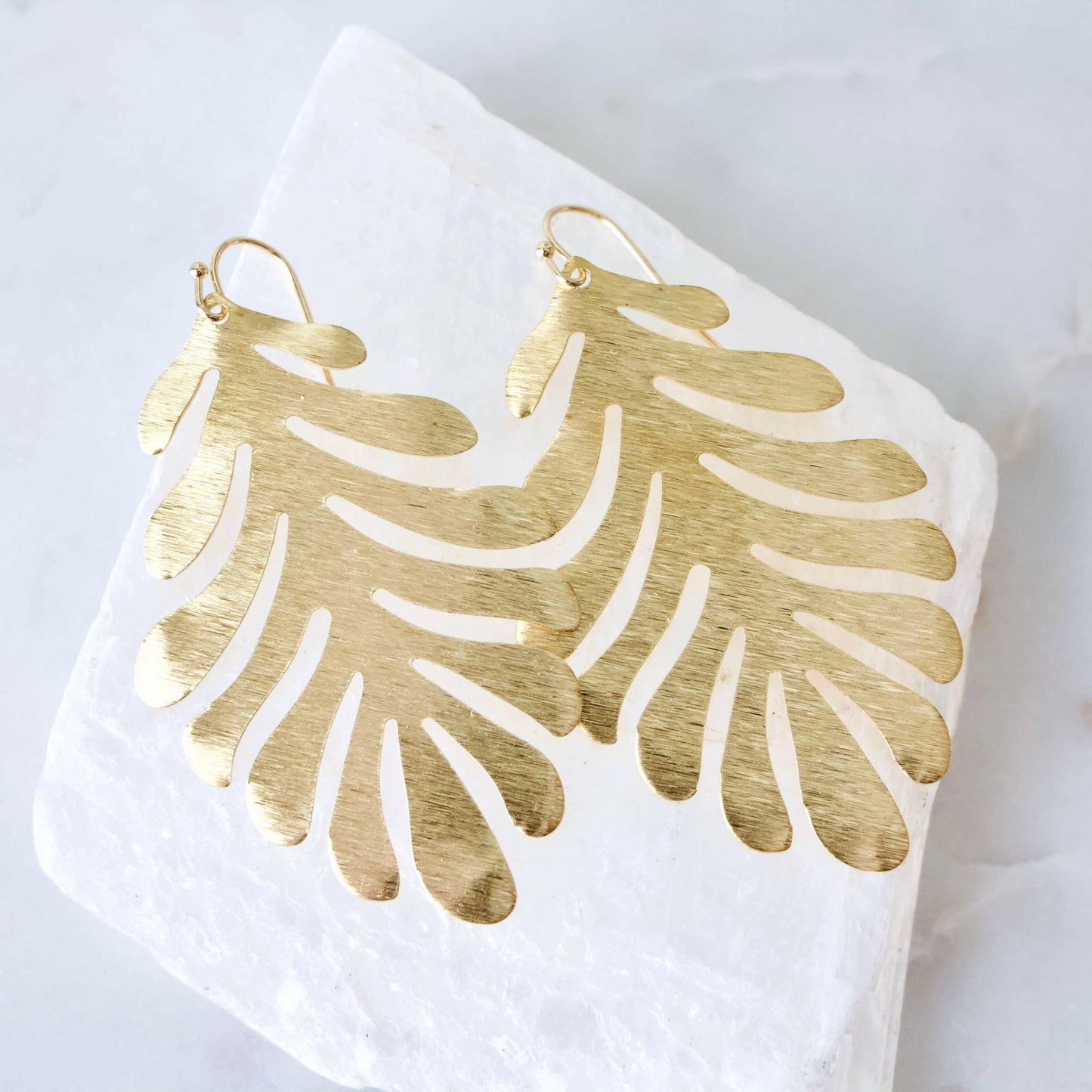 Mesa Blue - Brass Fan Leaf Earrings.