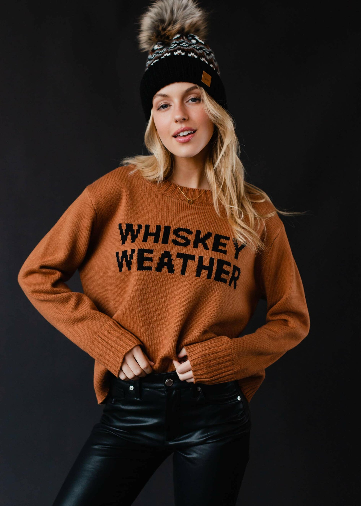 Panache Apparel Co. - Brown Whiskey Weather Sweater - Pink Pig