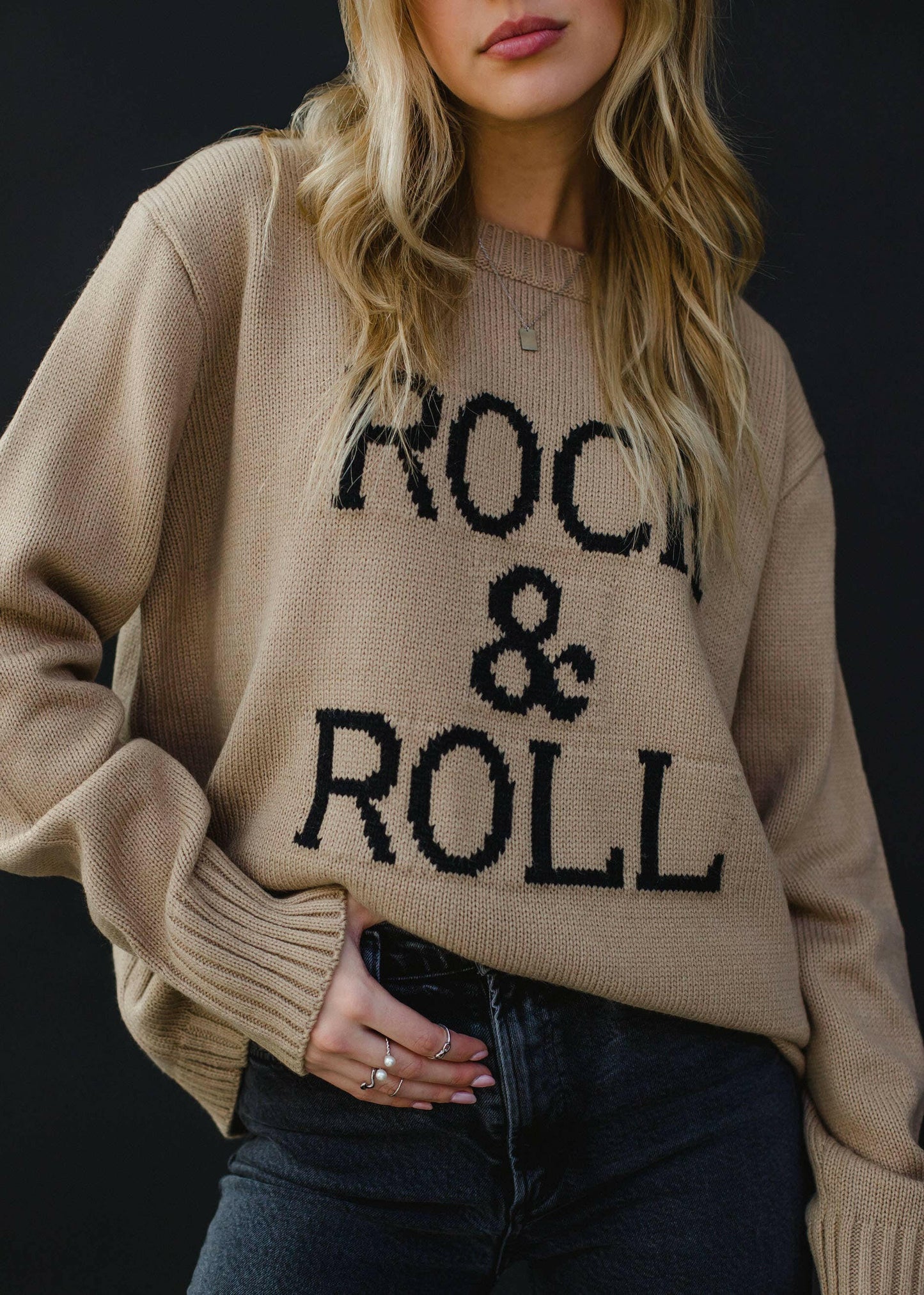 Panache Apparel Co. - Tan & Black Rock & Roll Sweater - Pink Pig