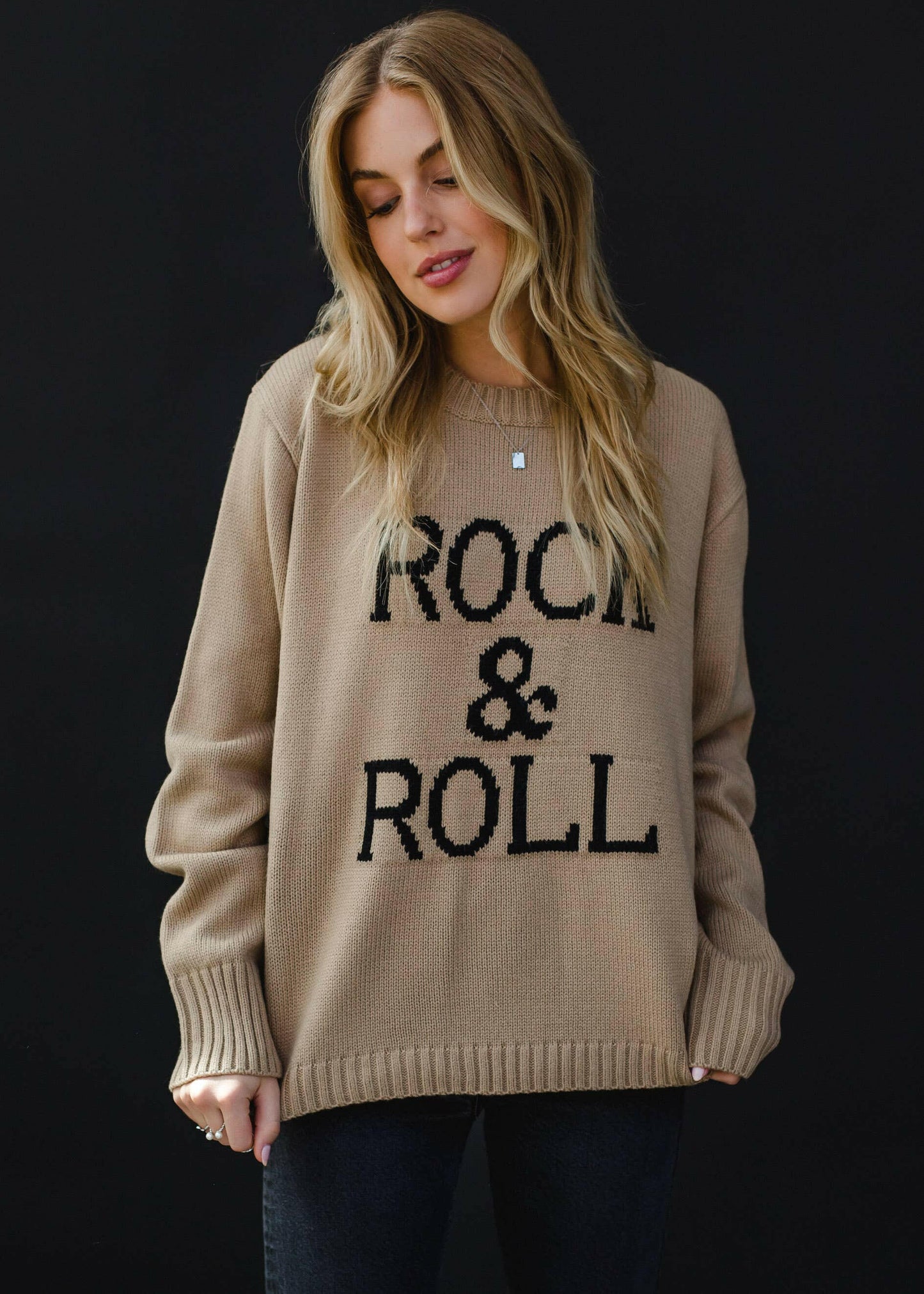 Panache Apparel Co. - Tan & Black Rock & Roll Sweater - Pink Pig
