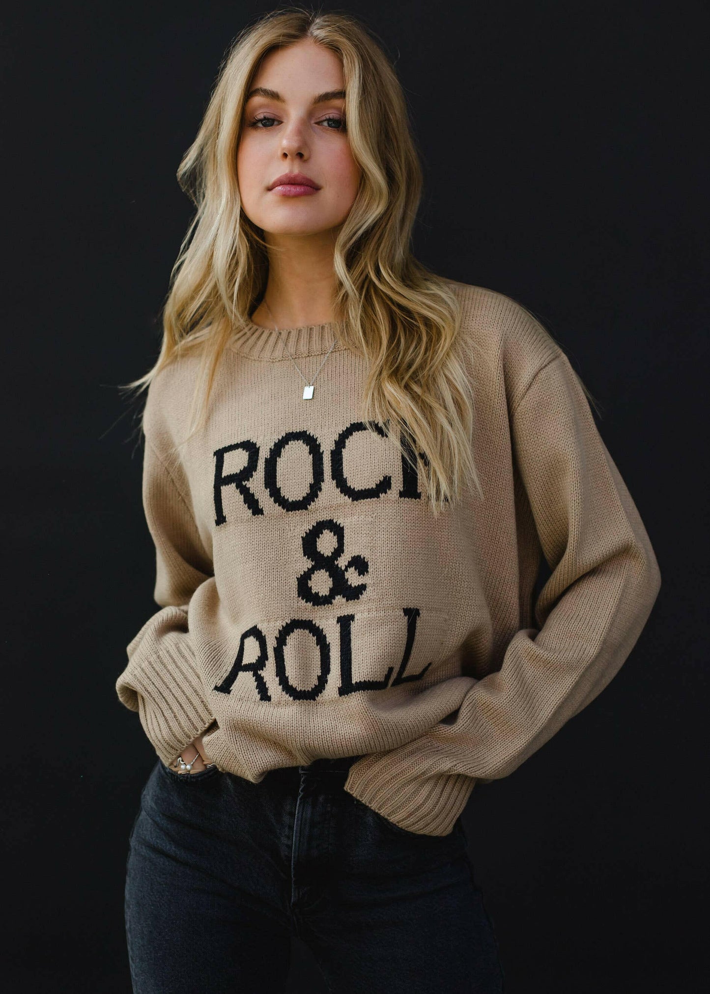 Panache Apparel Co. - Tan & Black Rock & Roll Sweater - Pink Pig