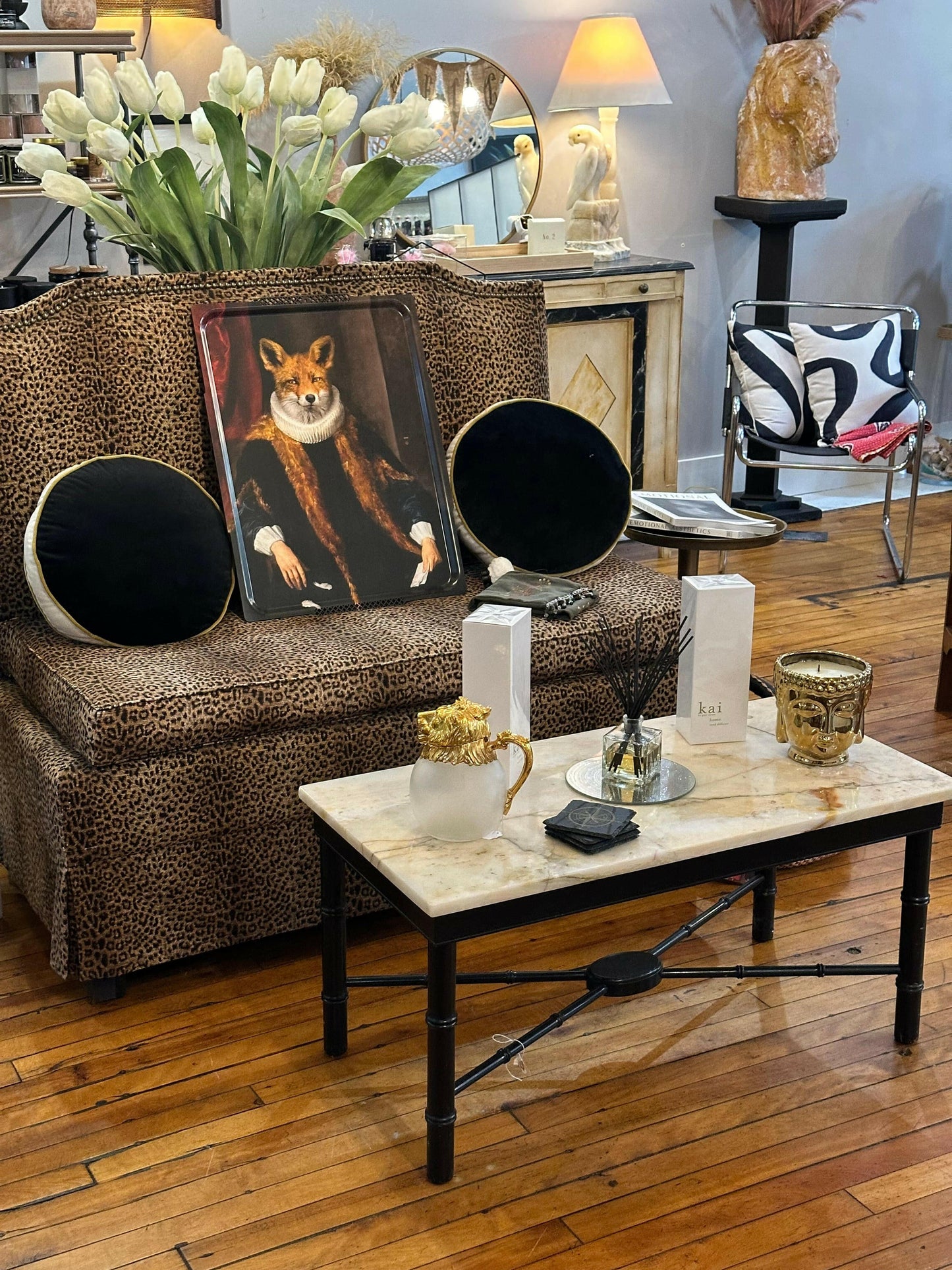 Leopard Velvet Bench.