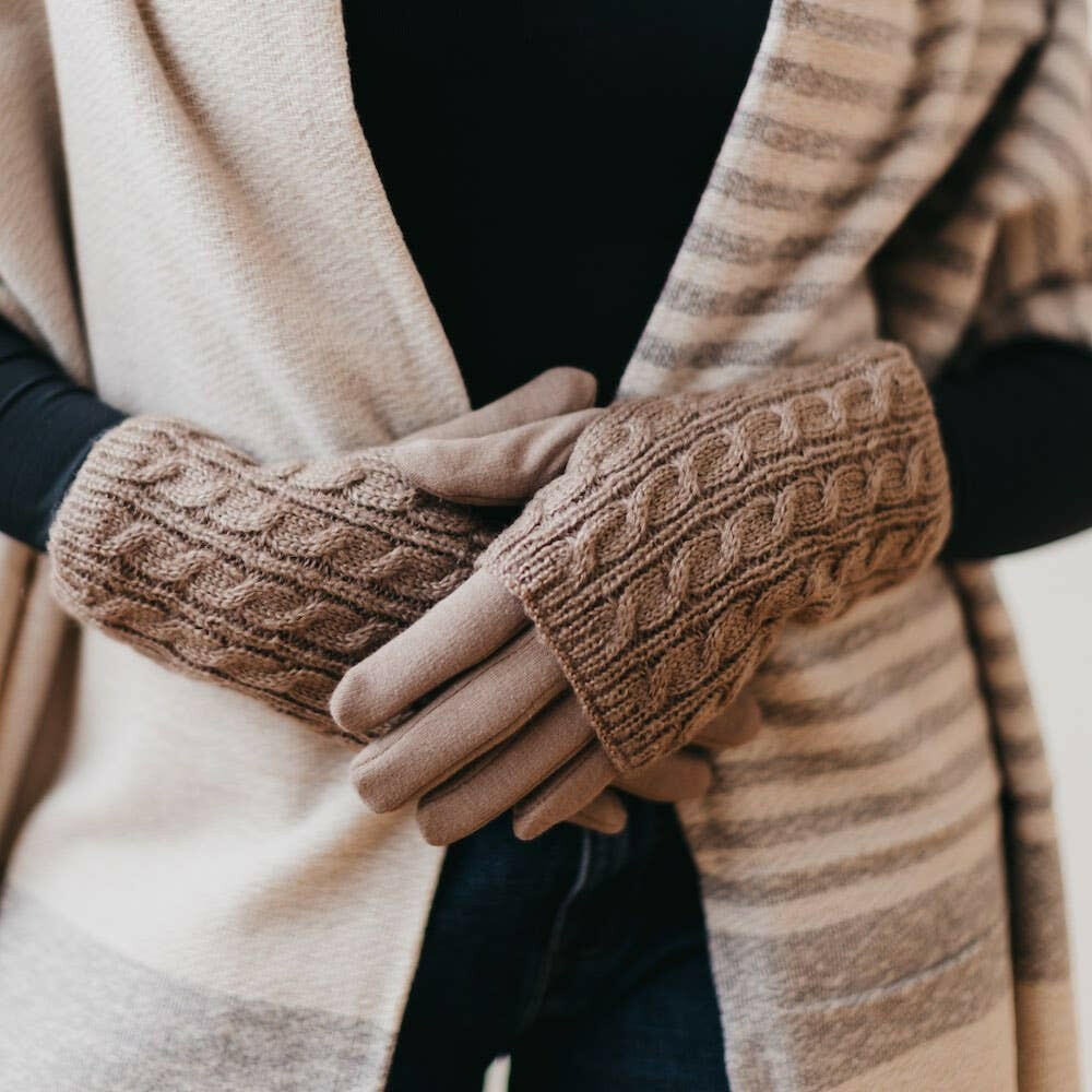 3 in 1 Cable Knit Gloves: Gray - Pink Pig
