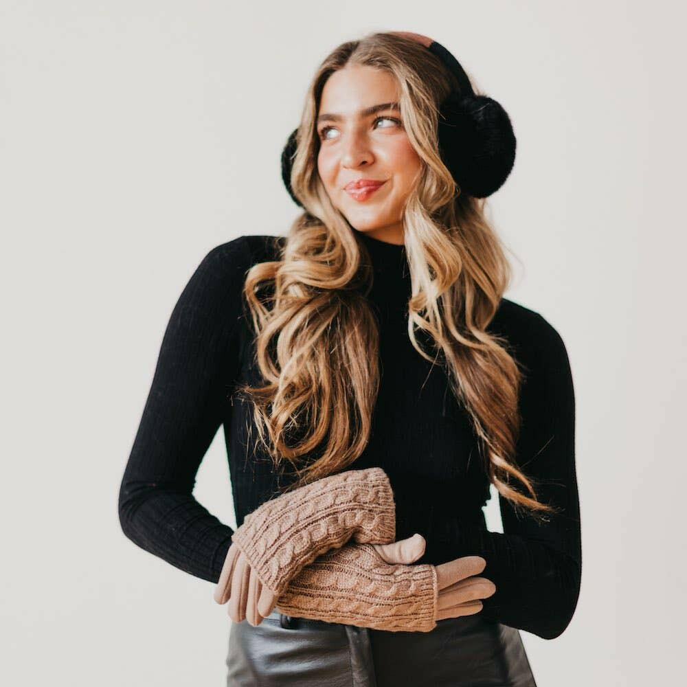 3 in 1 Cable Knit Gloves: Gray - Pink Pig