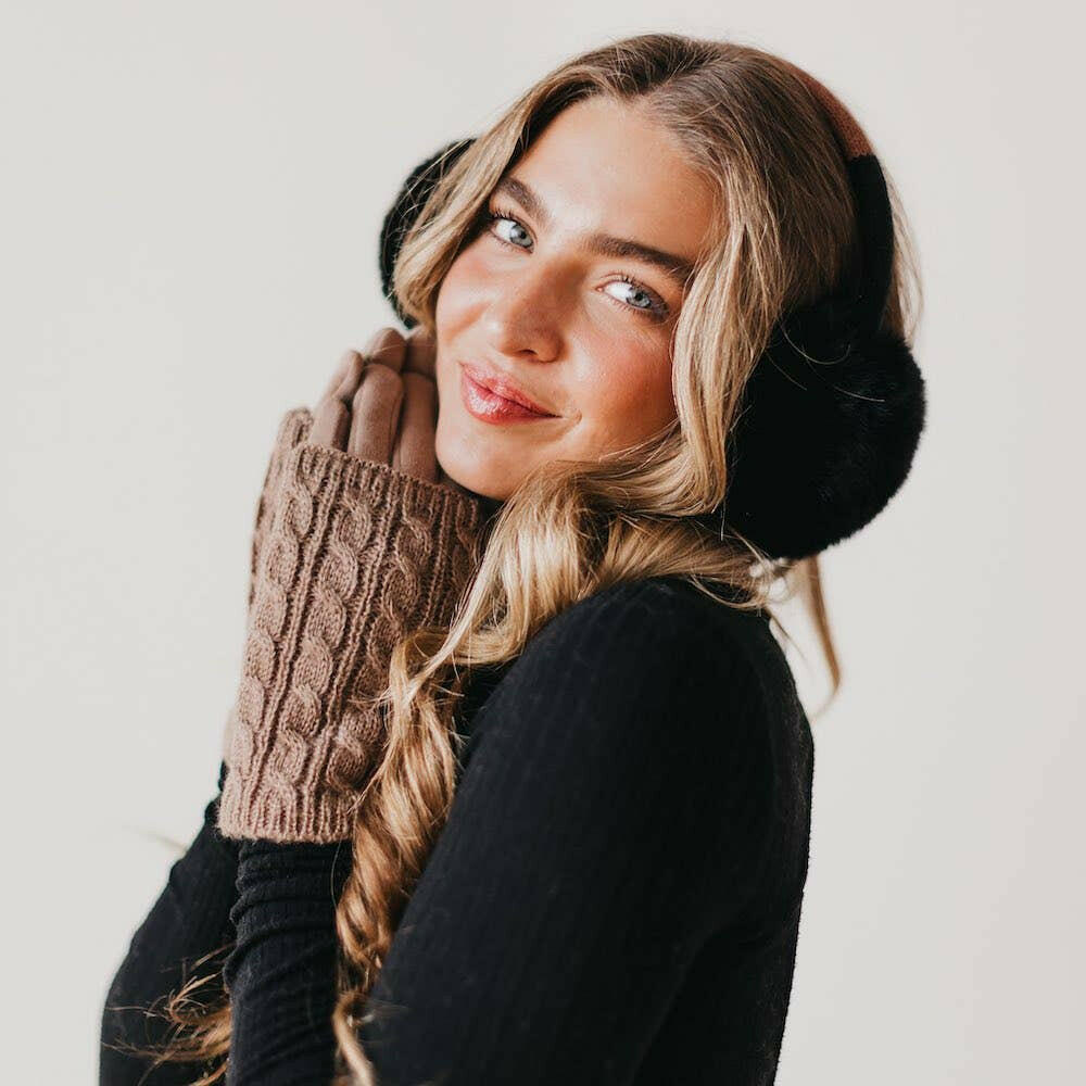 3 in 1 Cable Knit Gloves: Gray - Pink Pig