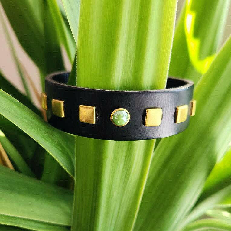 Royal Hippie Classic Black Leather Cuff Bracelet - Pink Pig