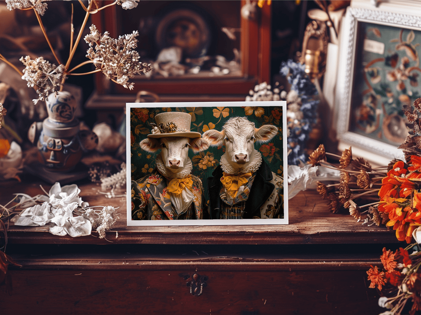 Salty Alyce - Aristocrat Gentlemen Cows In Bow Tie   Greeting Card 92AS.