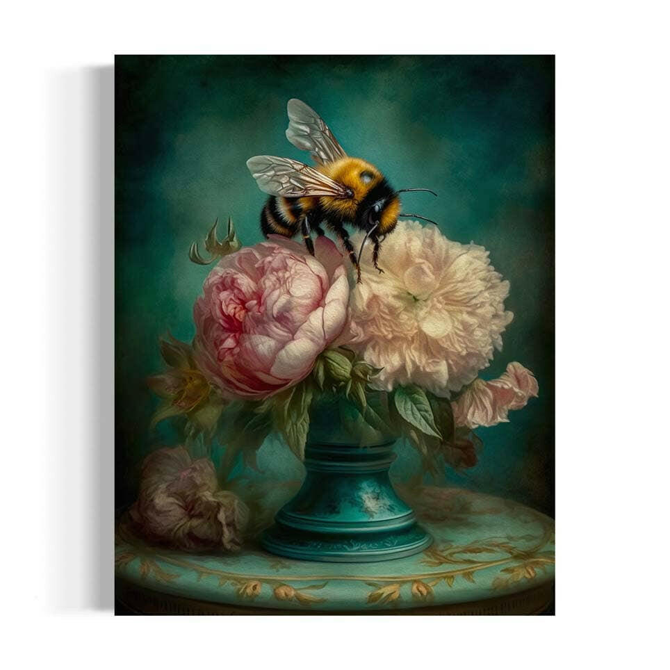 Salty Alyce - Bee and Pink Peonies Still Life Wall Art RA38.
