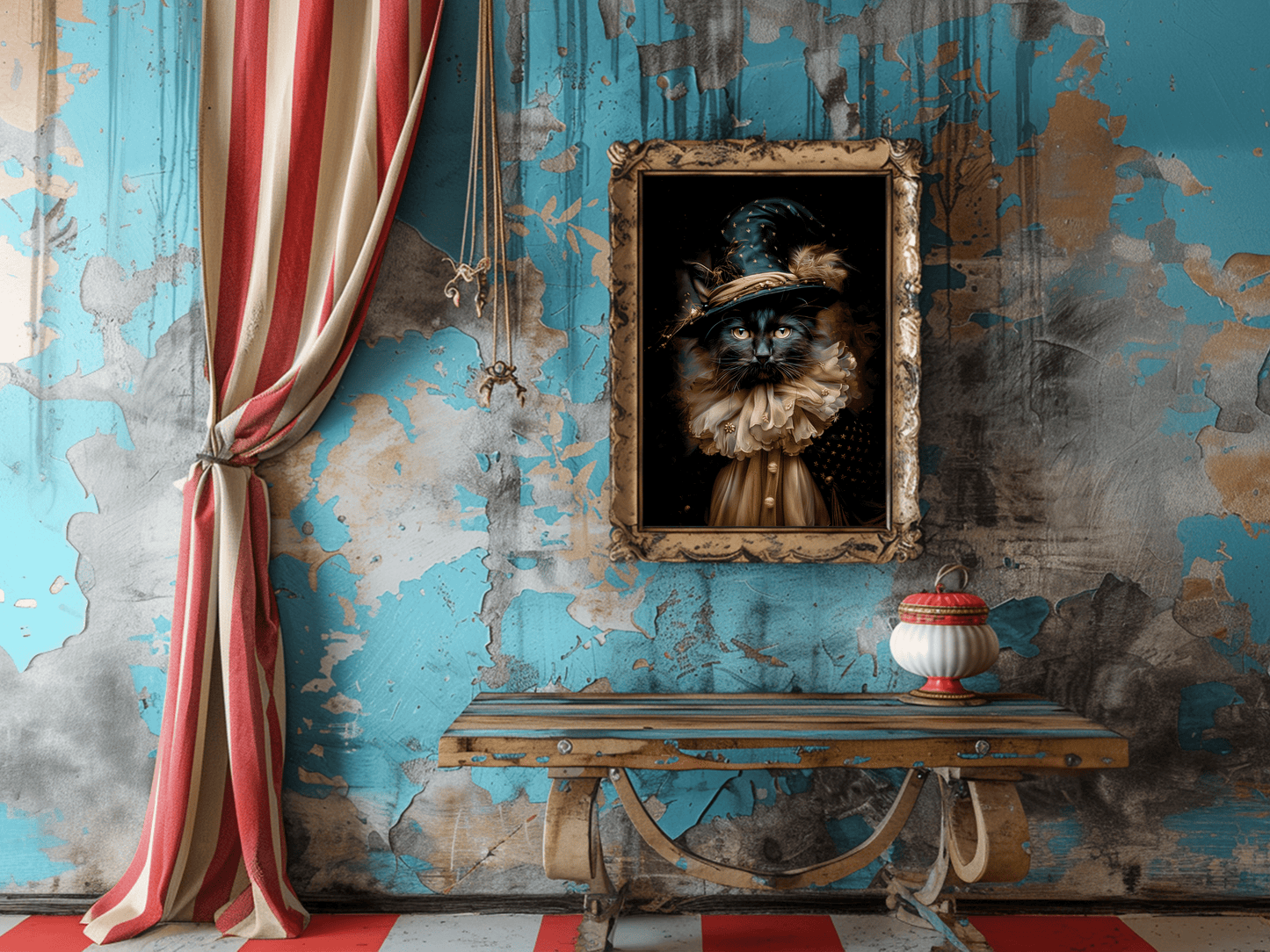 Salty Alyce -   Magic Black Cat in Wizard Hat Wall Decor 115AS - Pink Pig