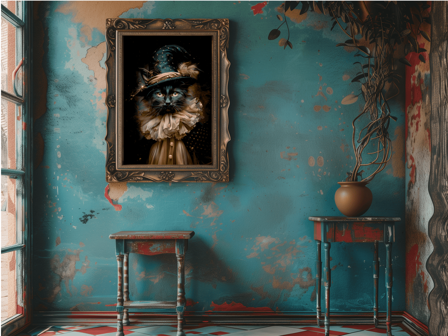 Salty Alyce -   Magic Black Cat in Wizard Hat Wall Decor 115AS - Pink Pig