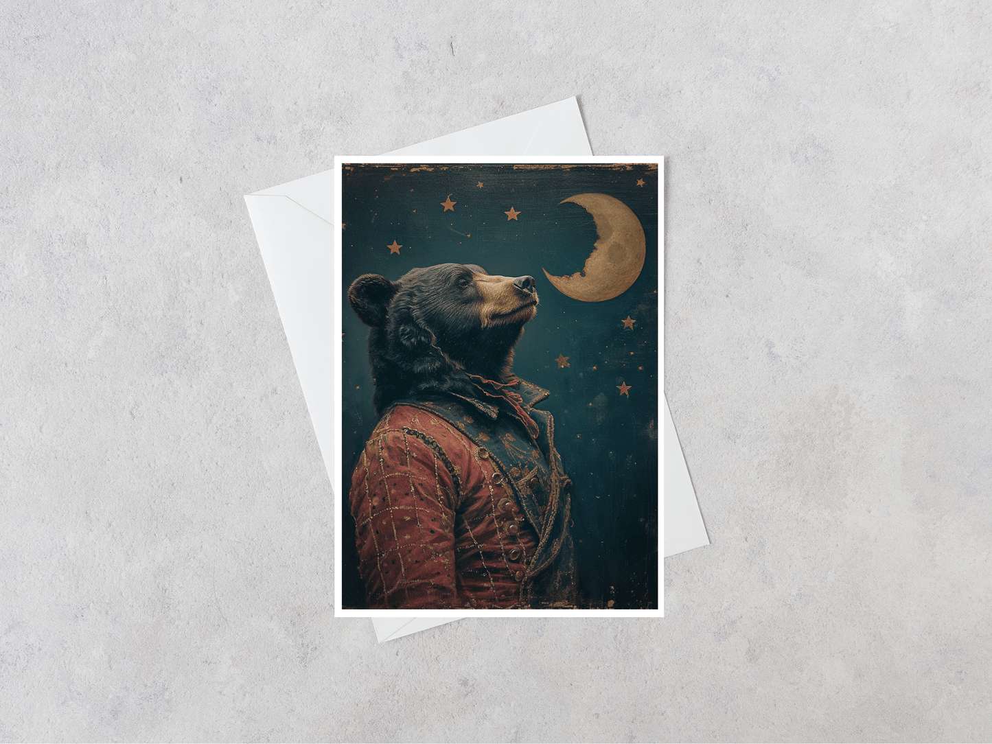 Salty Alyce -  Moonlit Reverie Bear Crescent Moon  Blank Card 119AS.