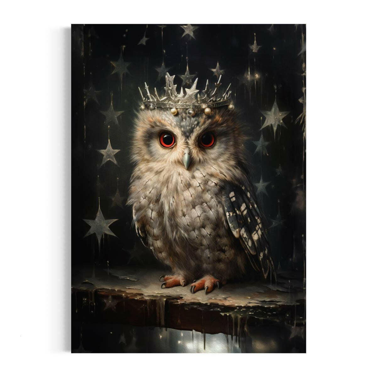 Salty Alyce - Owl In Antique Star Crown Vintage Portrait Wall Art 47AS - Pink Pig