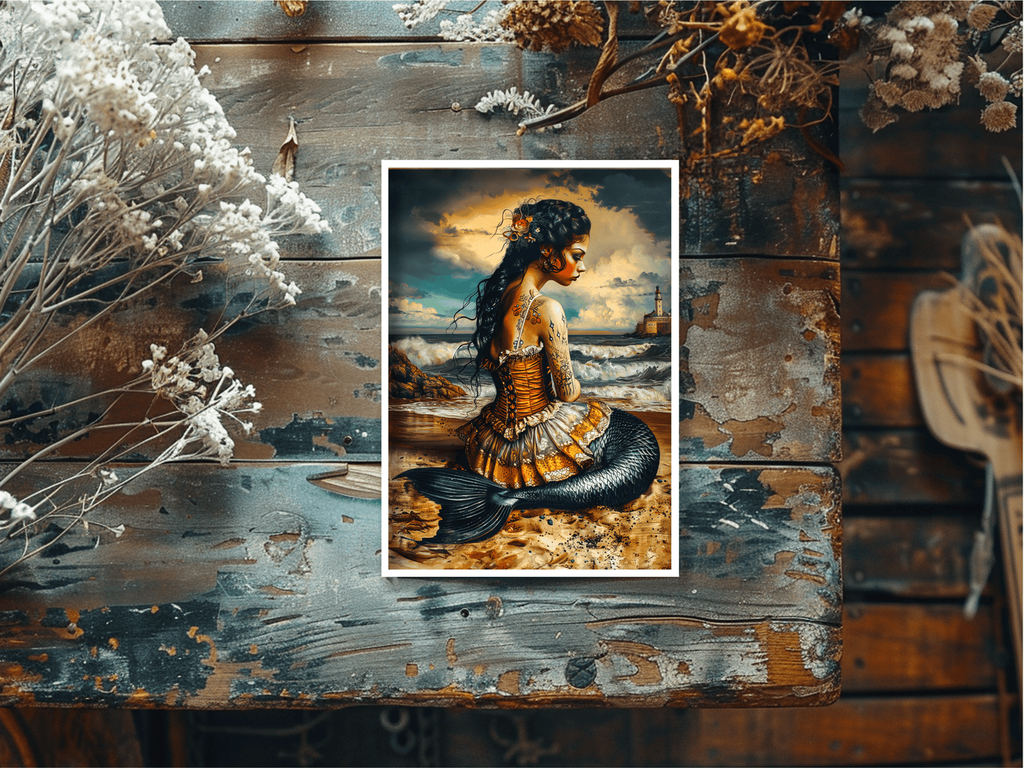 Salty Alyce -  Tattoo Mermaid By The Sea  Blank Card 137RD.