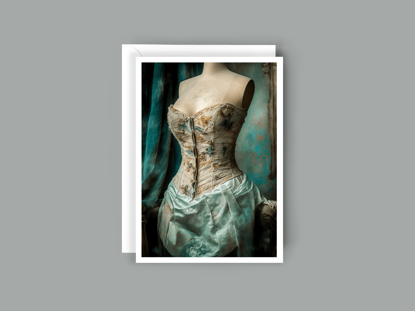 Salty Alyce -   Teal Dreams Floral Corset Blank Card RA54 - Pink Pig