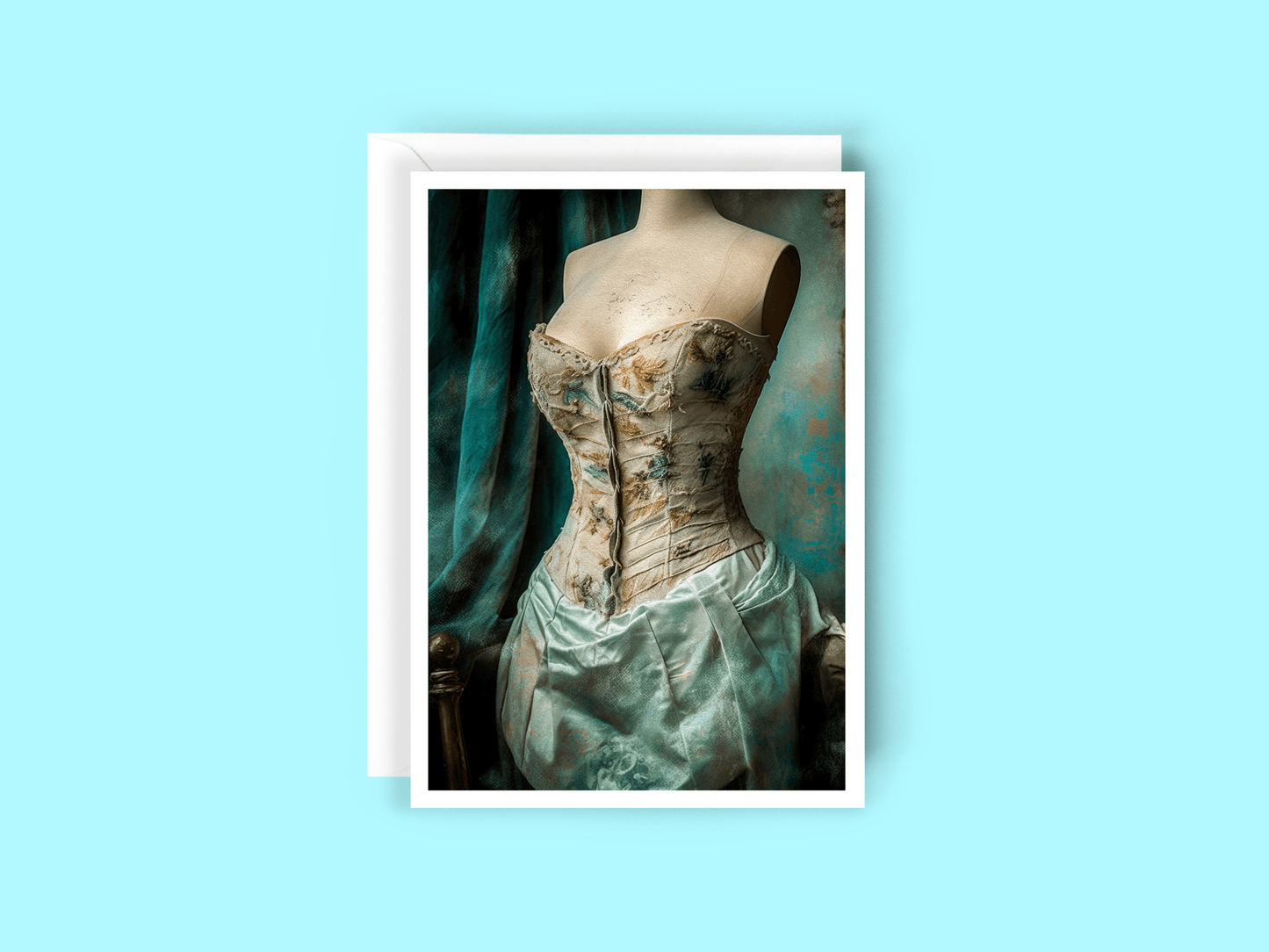 Salty Alyce -   Teal Dreams Floral Corset Blank Card RA54 - Pink Pig