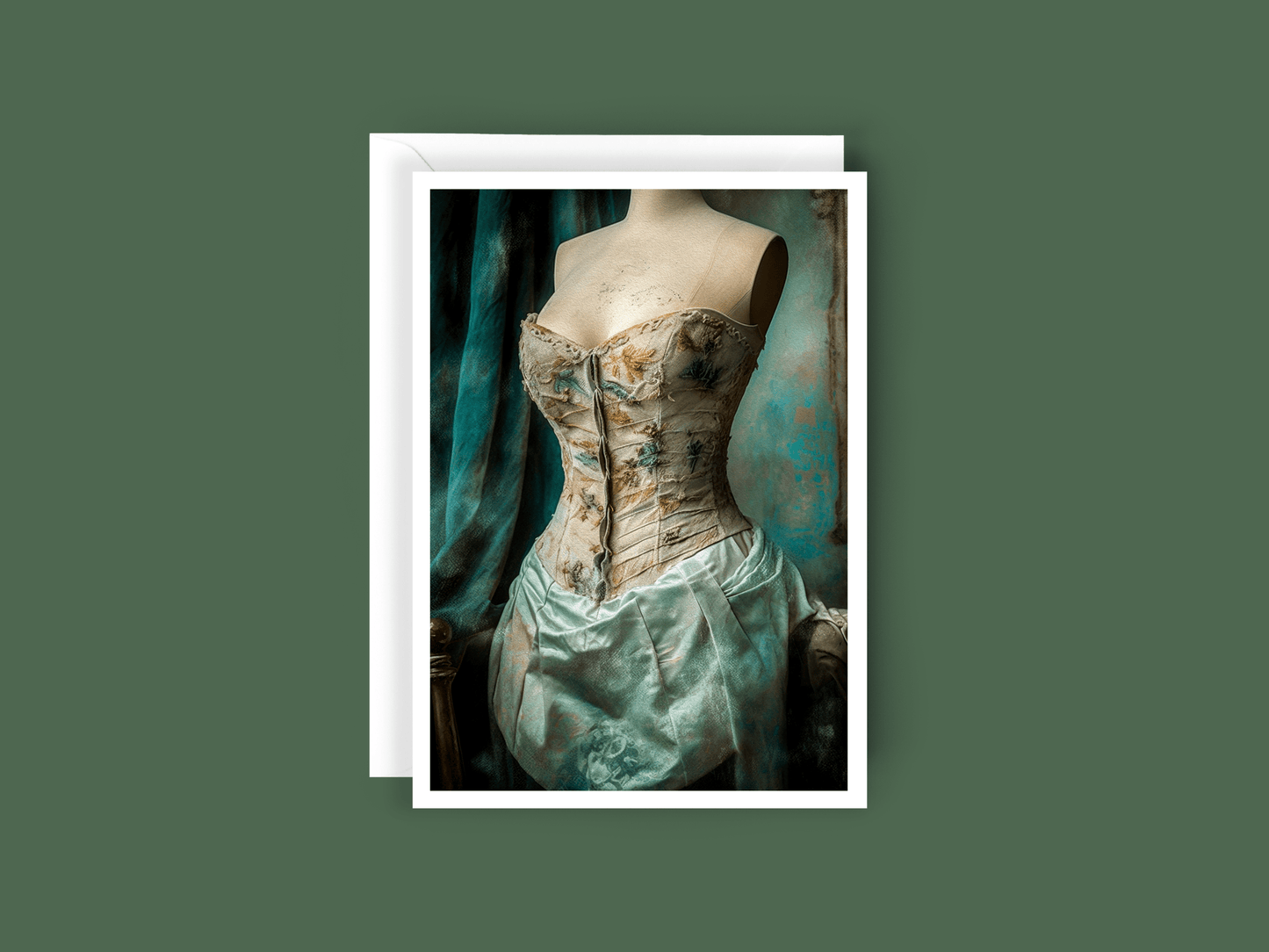 Salty Alyce -   Teal Dreams Floral Corset Blank Card RA54 - Pink Pig