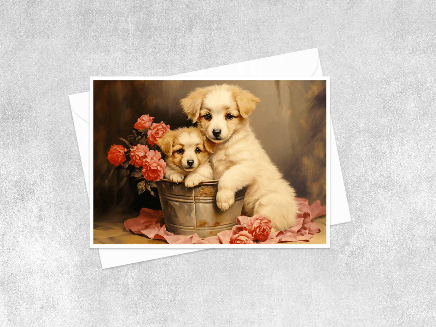 Salty Alyce - Victorian Garden Puppies Blank Card 60AS - Pink Pig