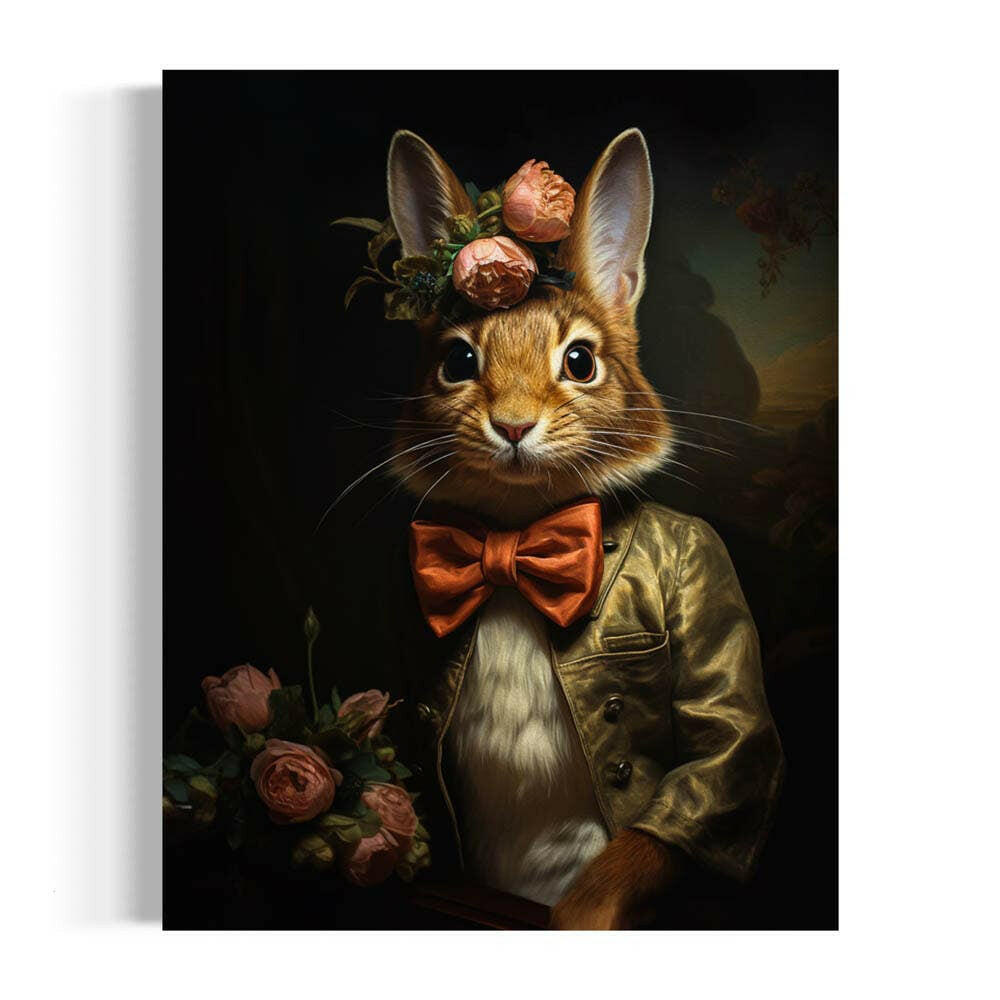 Salty Alyce - Victorian Rabbit With Pink Flowers  Wall Art 17AS.