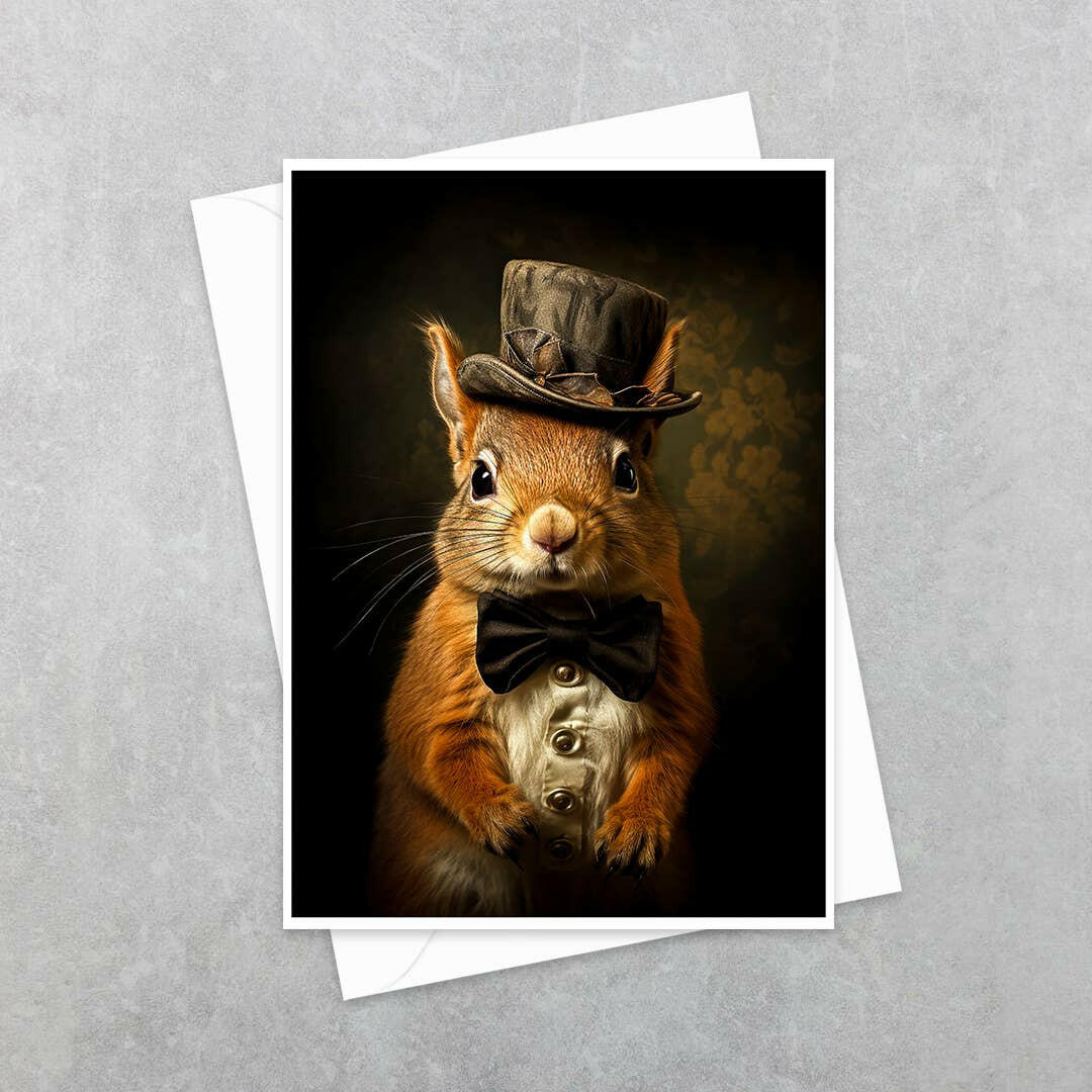 Salty Alyce - Victorian Squirrel In A Top Hat  Greeting Card 18AS.