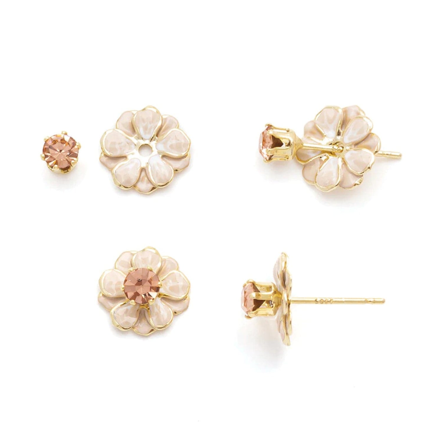 Enamel Flower Earring - Ivory/Gold - Pink Pig