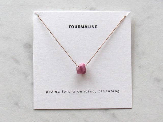 Soulsilk - Raw Pink Tourmaline Necklace Card - Pink Pig
