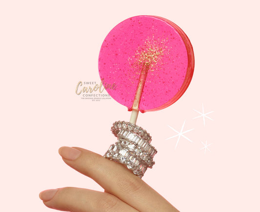 Sweet Caroline Confections - Pink and Gold Lollipops, Watermelon Flavor, 10/Case-VEGAN - Pink Pig
