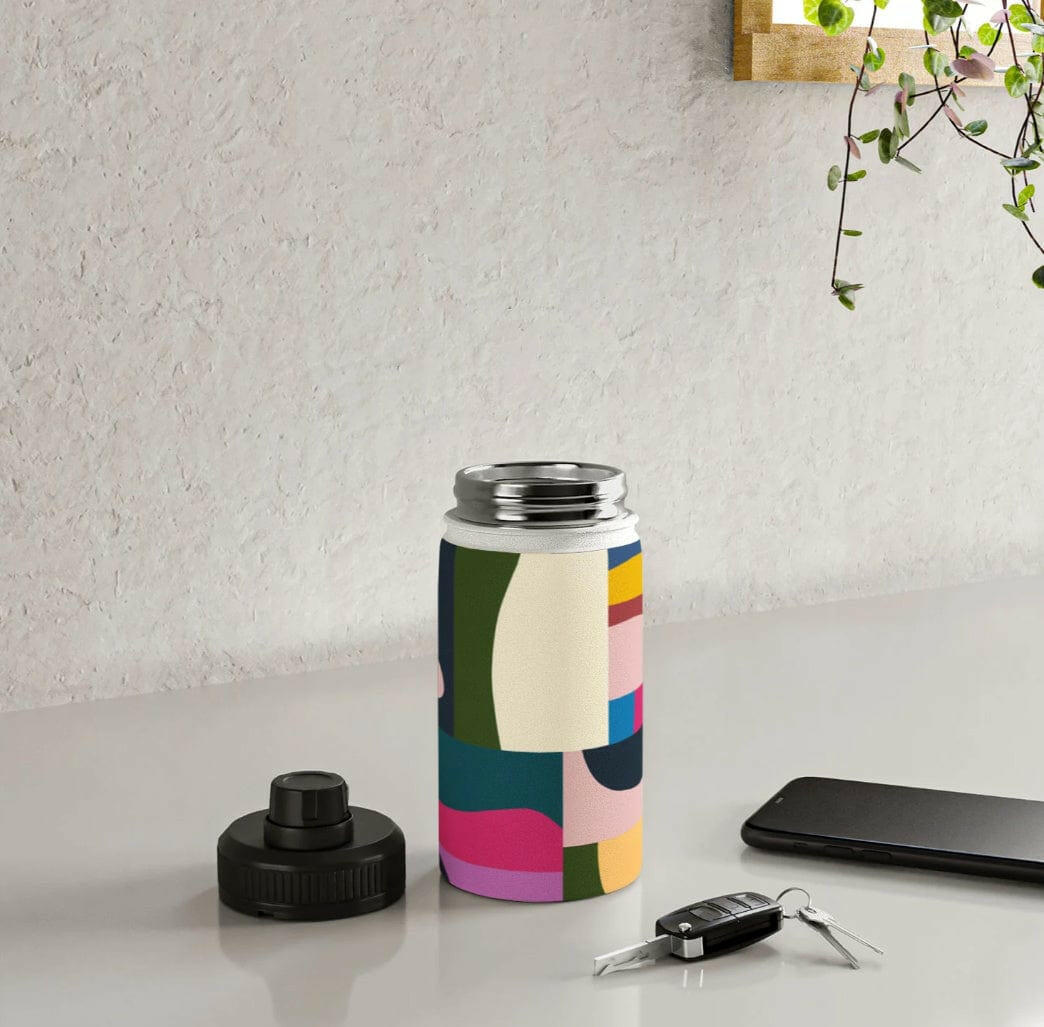 Modern Collage Water Bottle - Pink Pig