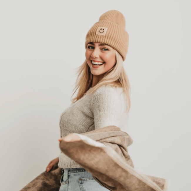Stay Smiling Cuff Beanie - Pink Pig