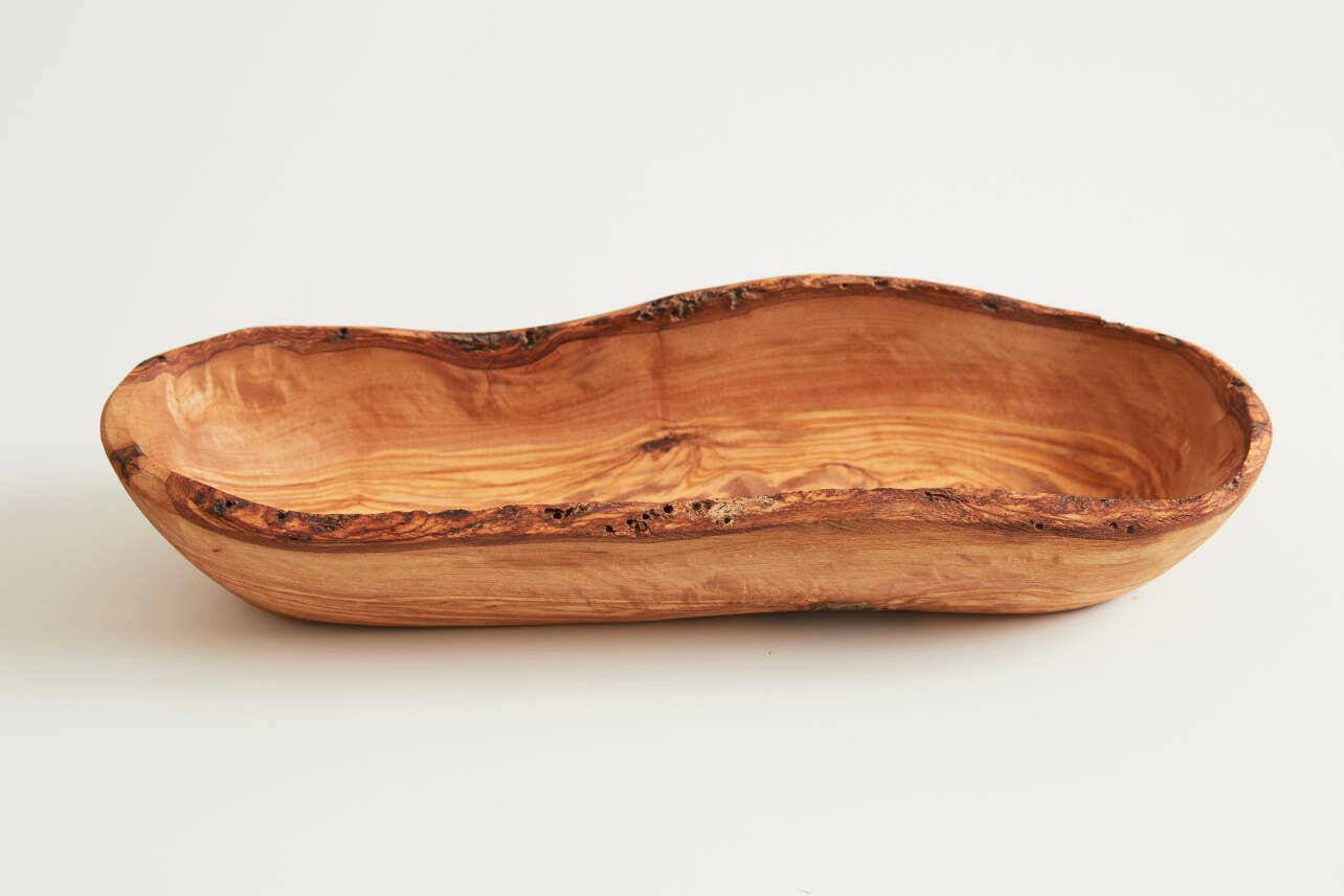 Italian Olivewood Boat Bowl - Live Edge - Pink Pig