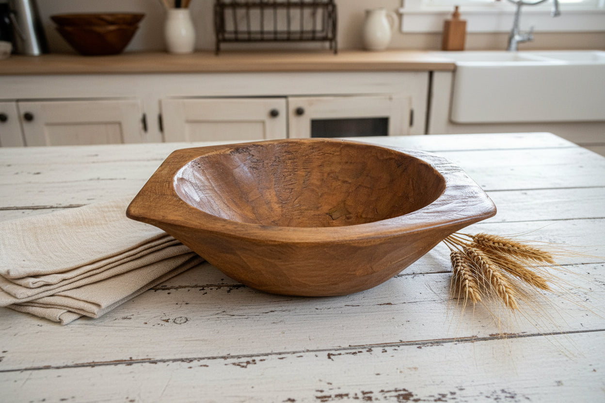 Chubby Dough Bowl-WH-Wood-14-16 in Wide-Waxed Decorative Bowls My Amigos Imports